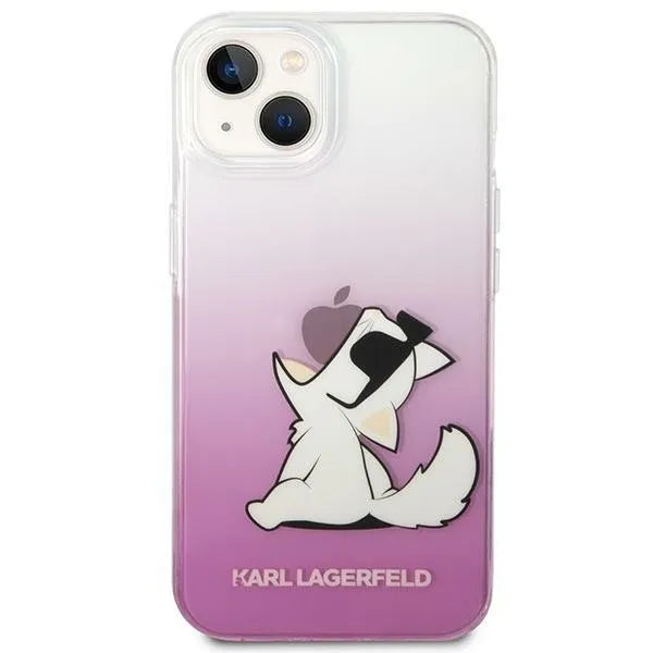 Karl Lagerfeld odinis perforuotas logotipinis dėklas iPhone 14 Plus (rožinis)