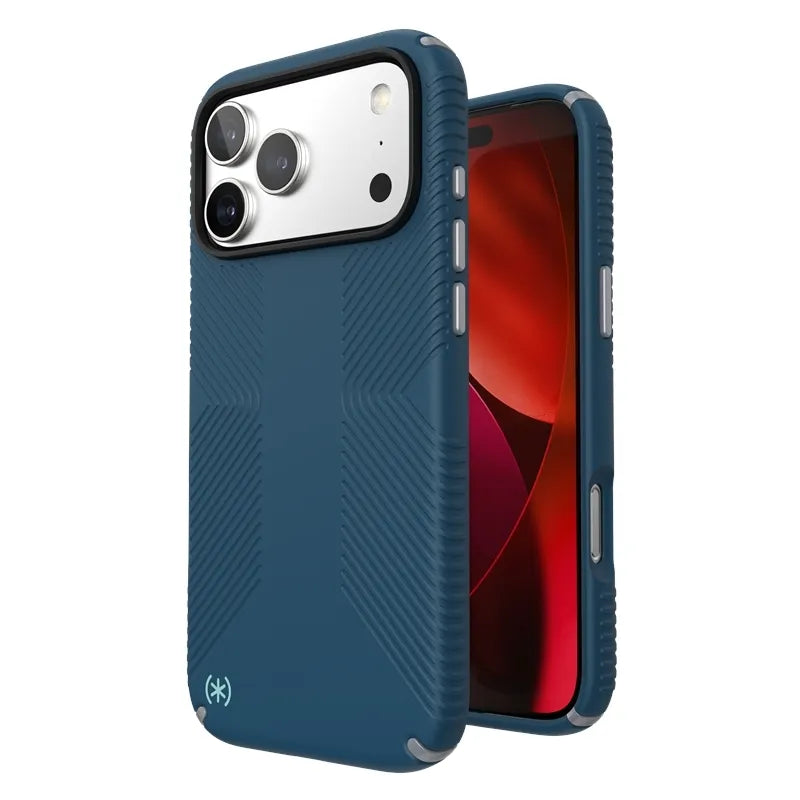 Speck Presidio2 Grip MagSafe – dėklas iPhone 17 Pro Max (Deep Sea/sidabrinė metalo spalva)