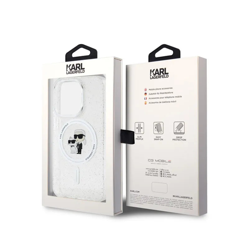 Karl Lagerfeld Karl & Choupette Glitter Magsafe - Dėklas iPhone 15 Pro (Skaidrus)