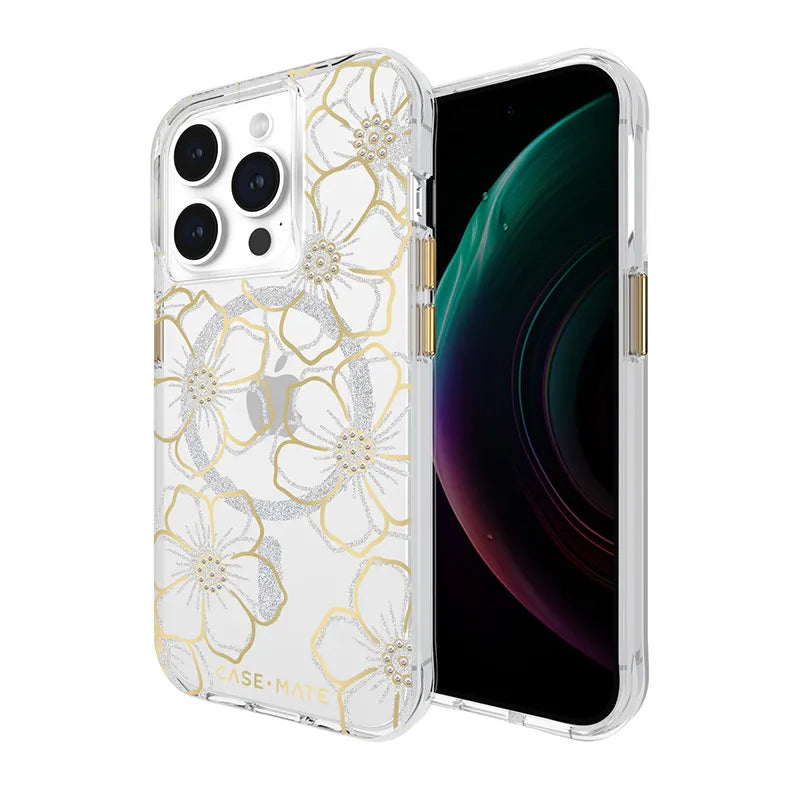 Case-Mate Floral Gems MagSafe – dėklas „iPhone 15 Pro“ (auksinis)