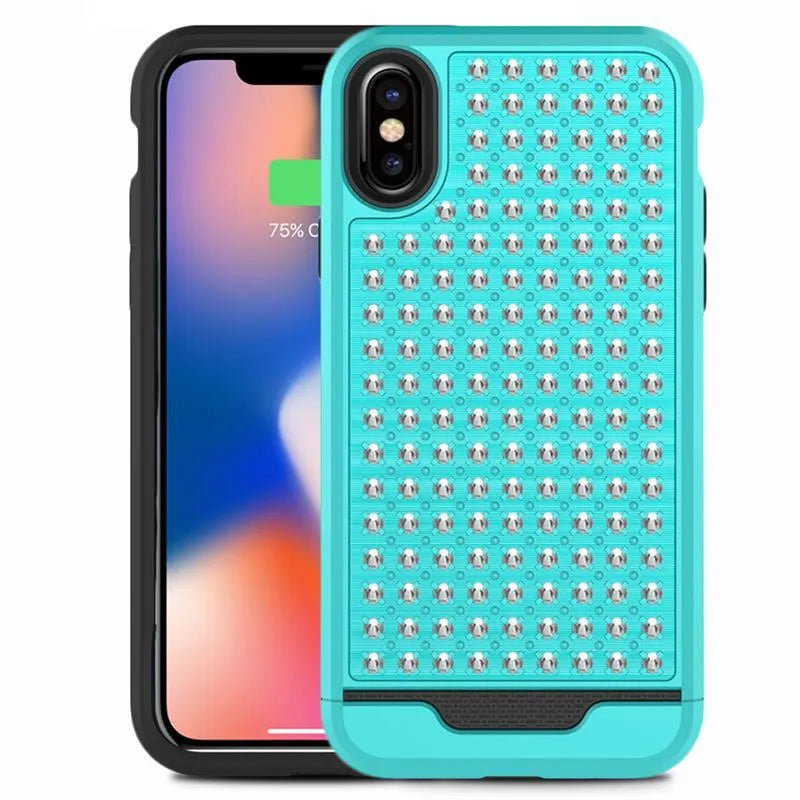 Zizo Star Diamond hibridinis dėklas, skirtas iPhone X (žalsvai mėlynas/juodas)