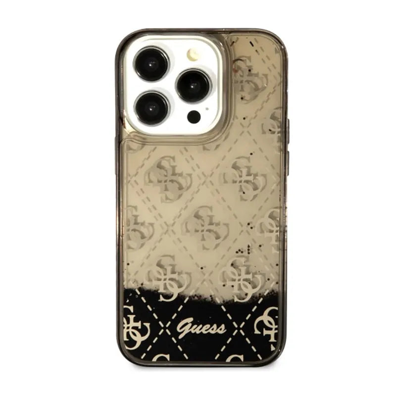 Guess Liquid Glitter Transculent 4G – dėklas iPhone 14 Pro (juodas)