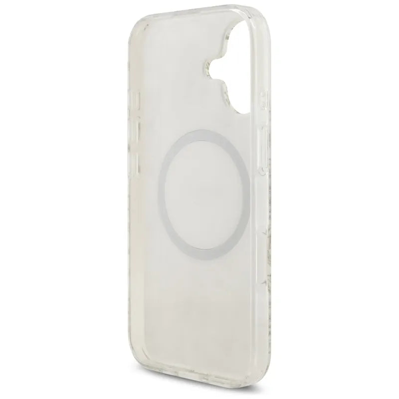 Guess IML Flowers Electro Pearl Strap MagSafe - Dėklas iPhone 17 (baltas)