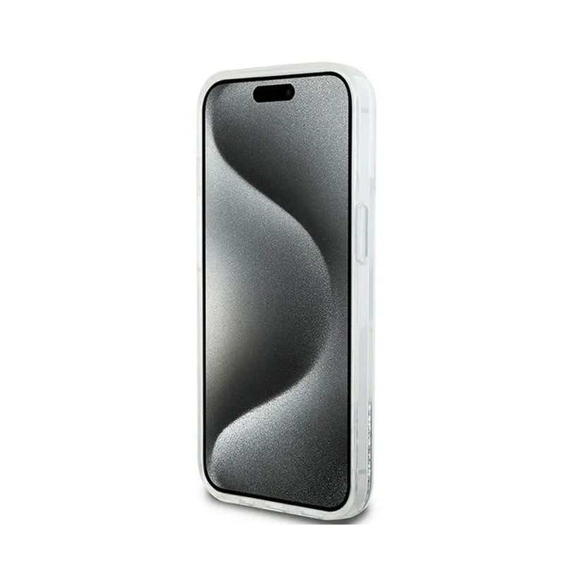 DKNY Liquid Glitter Big Logo – dėklas iPhone 15 / 14 / 13 (baltas)