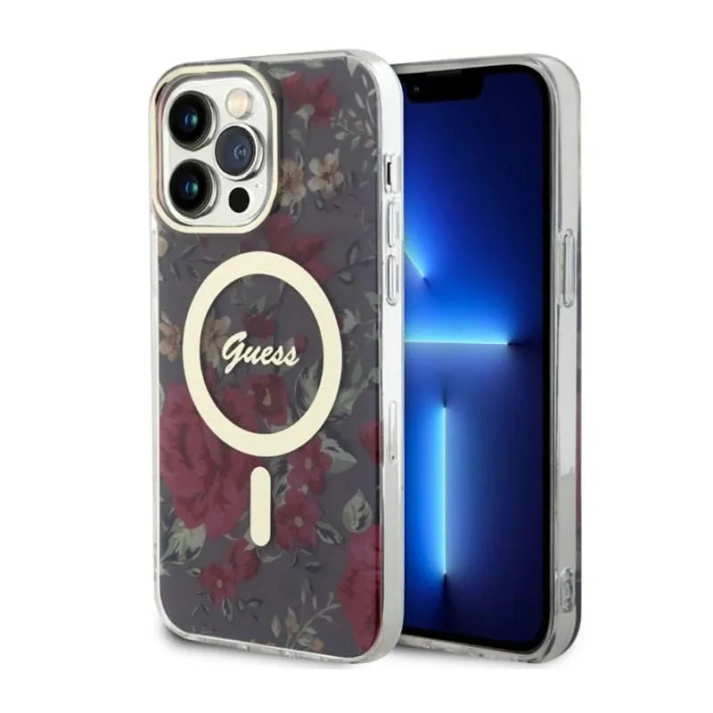 Guess Flower MagSafe – dėklas iPhone 14 Pro Max (žalias)