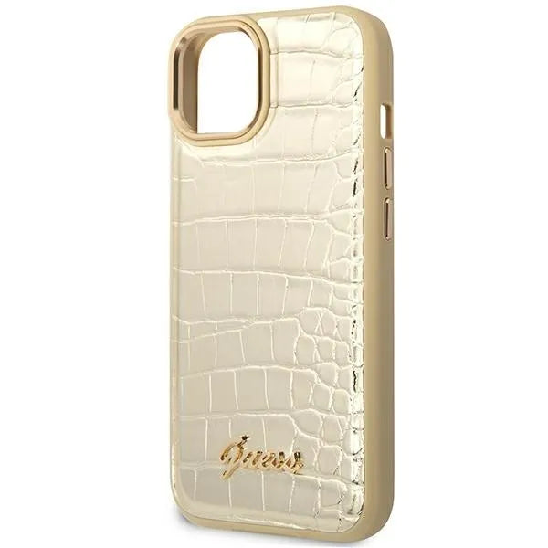„Guess Croco Collection“ – dėklas „iPhone 14 Plus“ (auksinis)