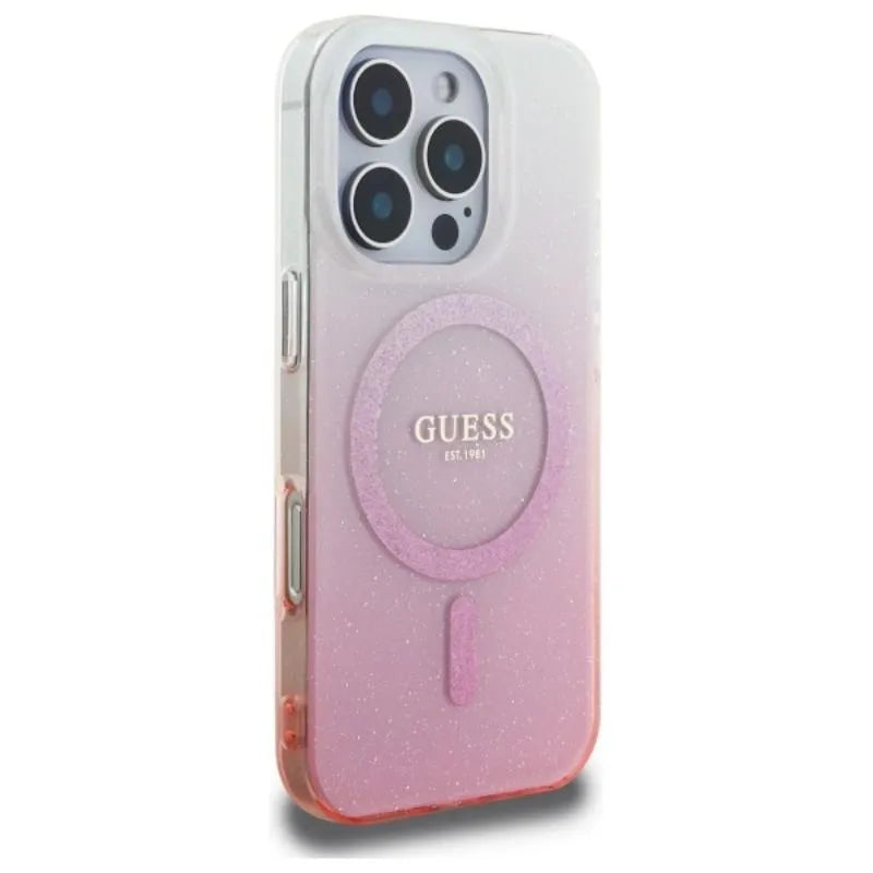 Guess IML Glitter Gradient MagSafe – dėklas iPhone 16 Pro (rožinis)