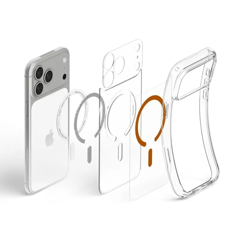 Spigen Ultra Hybrid Mag MagSafe – dėklas, skirtas iPhone 18 Pro / 17 Pro (skaidrus / oranžinis)