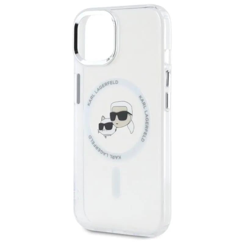 Karl Lagerfeld IML Metal Karl & Choupette Head MagSafe – dėklas iPhone 15 (baltas)