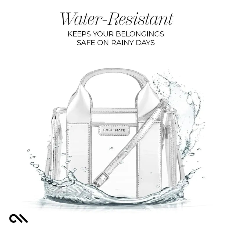 „Case-Mate Micro Tote Bag“ – vandeniui atsparus krepšys per petį (sidabrinis chromas / skaidrus)