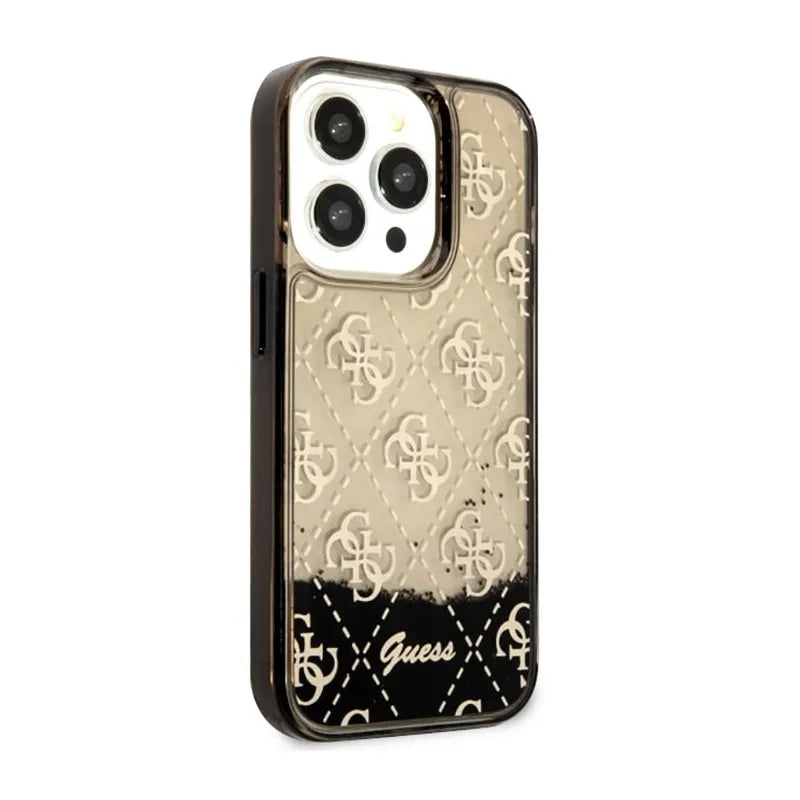 Guess Liquid Glitter Transculent 4G – dėklas iPhone 14 Pro (juodas)