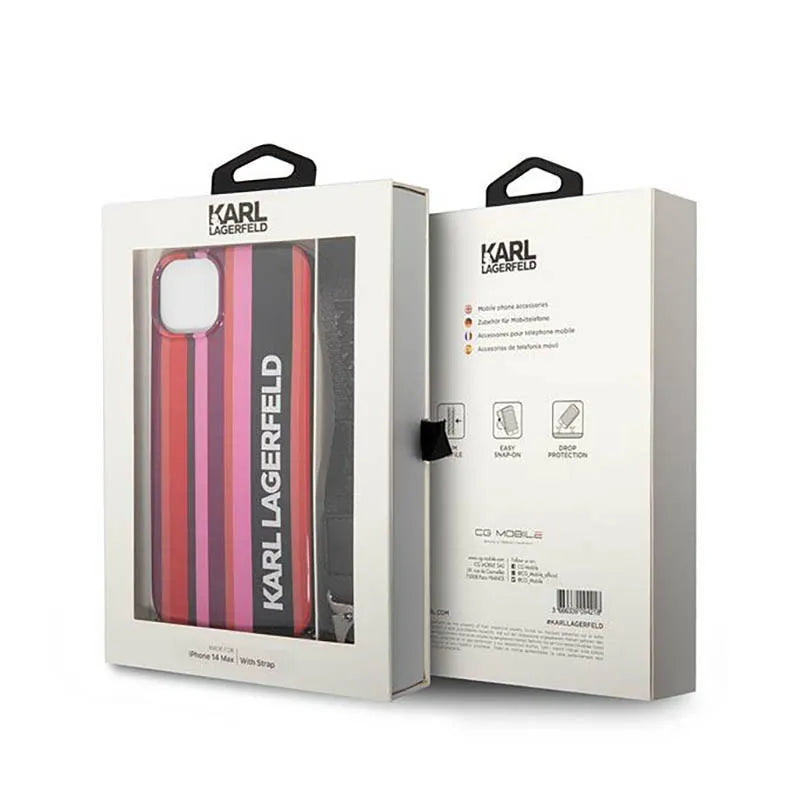 Karl Lagerfeld Color Stripes Strap – dėklas iPhone 14 (rožinis)