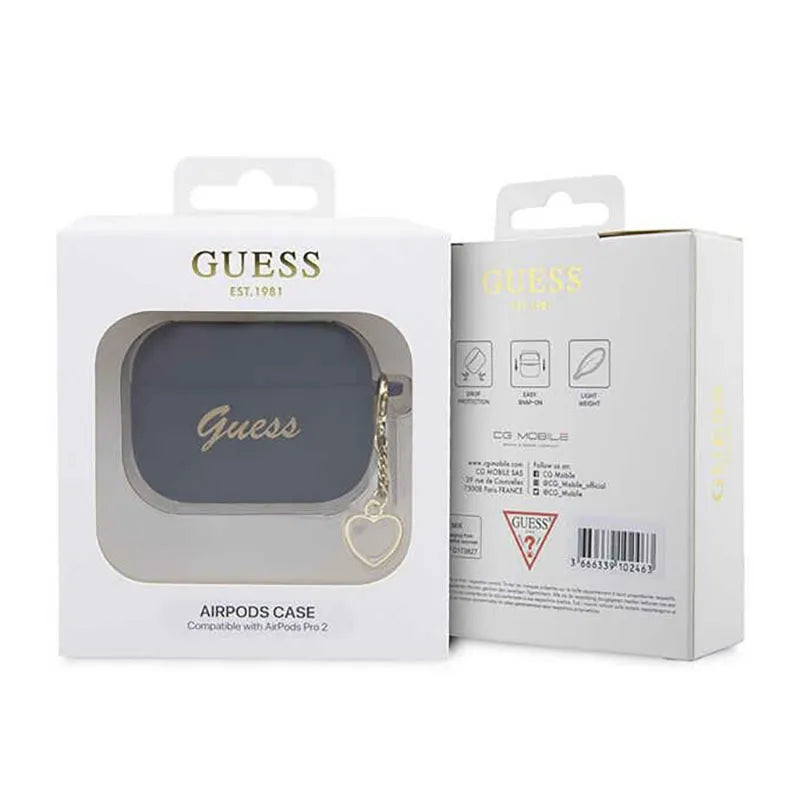 Guess Silicone Heart Charm – dėklas „Apple AirPods Pro 2“ (juodas)