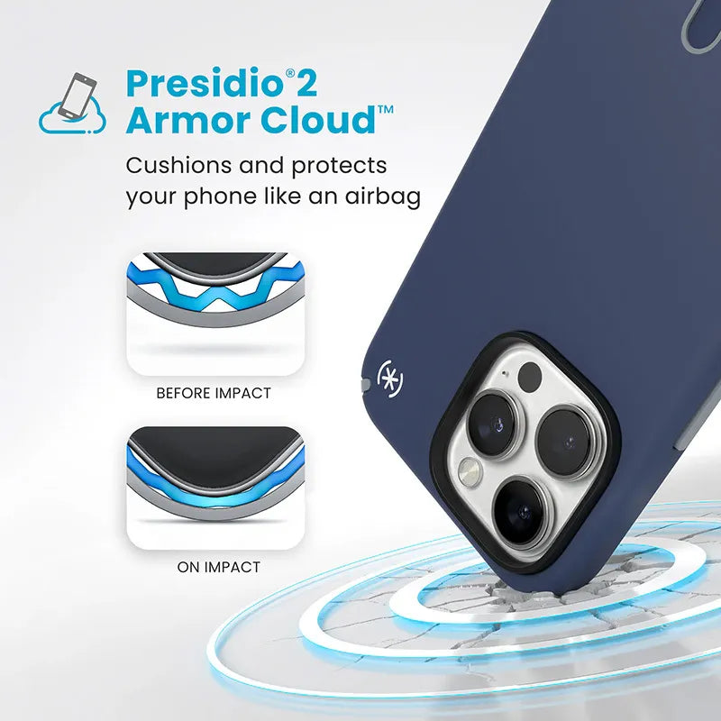 Speck Presidio2 Pro ClickLock & MagSafe – dėklas iPhone 16 Pro Max (Coastal Blue / Dust Gray / White)