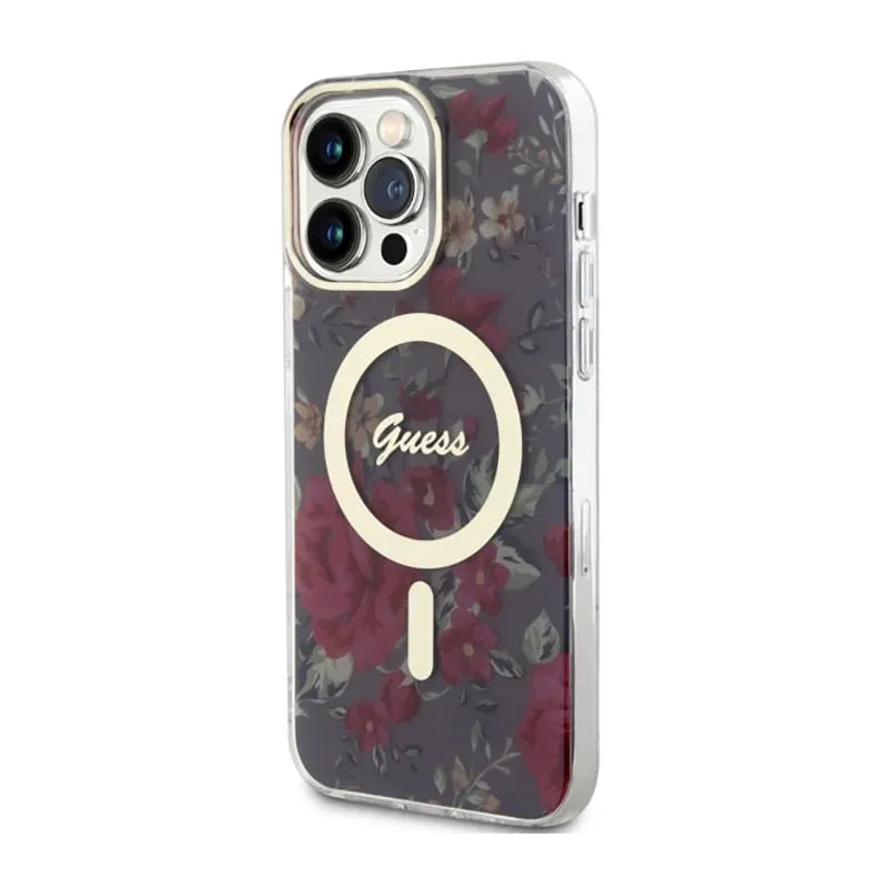 Guess Flower MagSafe – dėklas iPhone 14 Pro Max (žalias)