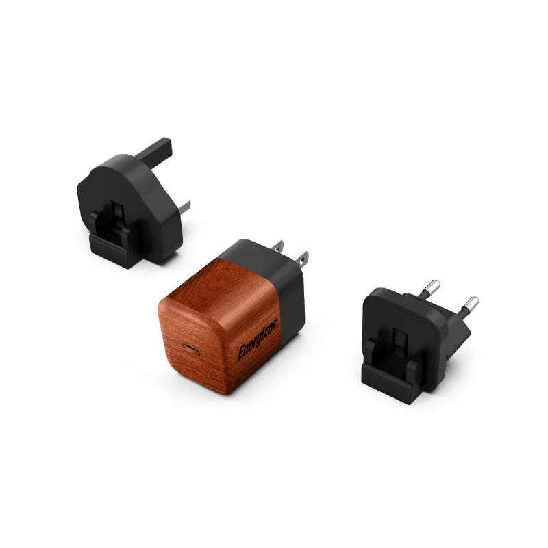 Energizer Ultimate – Multiplug ES / JK / JAV GaN 20 W PD sieninis įkroviklis (riešutmedžio raštas)