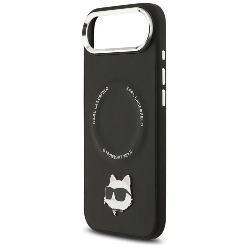 Karl Lagerfeld Choupette Pin MagSafe – dėklas iPhone Air (juodas)