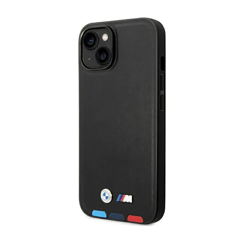 BMW Leather Hot Stamp Tricolor MagSafe – dėklas iPhone 14 (juodas)