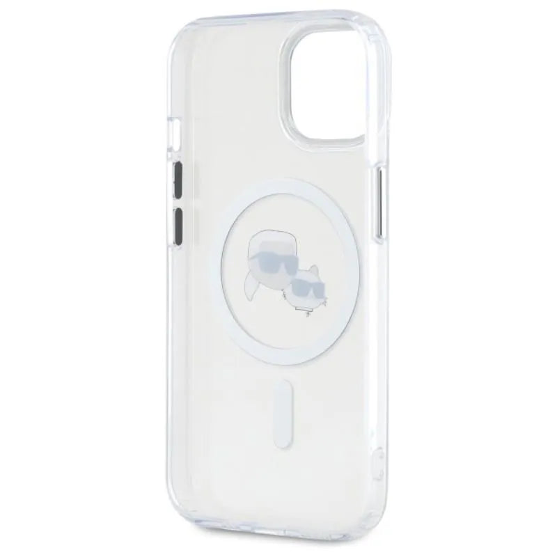 Karl Lagerfeld IML Metal Karl & Choupette Head MagSafe – dėklas iPhone 15 (baltas)