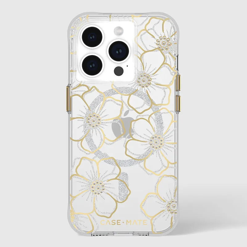 Case-Mate Floral Gems MagSafe – dėklas „iPhone 15 Pro“ (auksinis)