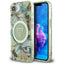 Guess IML Metal Glitter Flowers Triangle MagSafe – dėklas iPhone 16e telefonui (žalias)