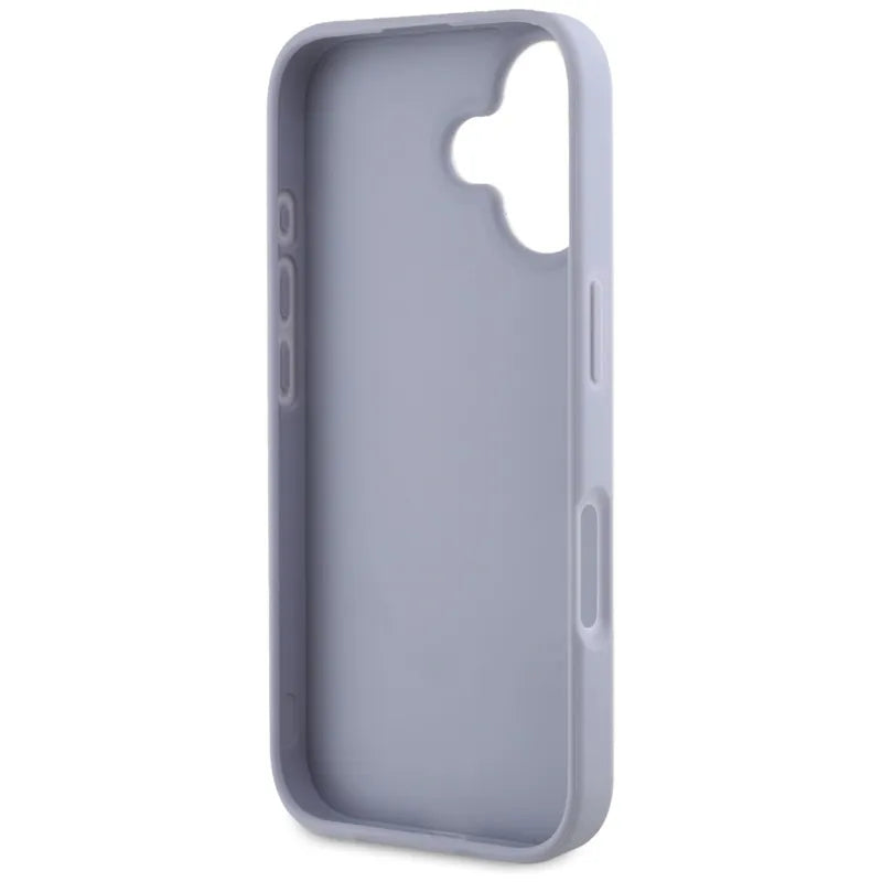 Guess Hot Stamp 4G Pattern Triangle Metal Logo – dėklas iPhone 16 telefonui (violetinis)