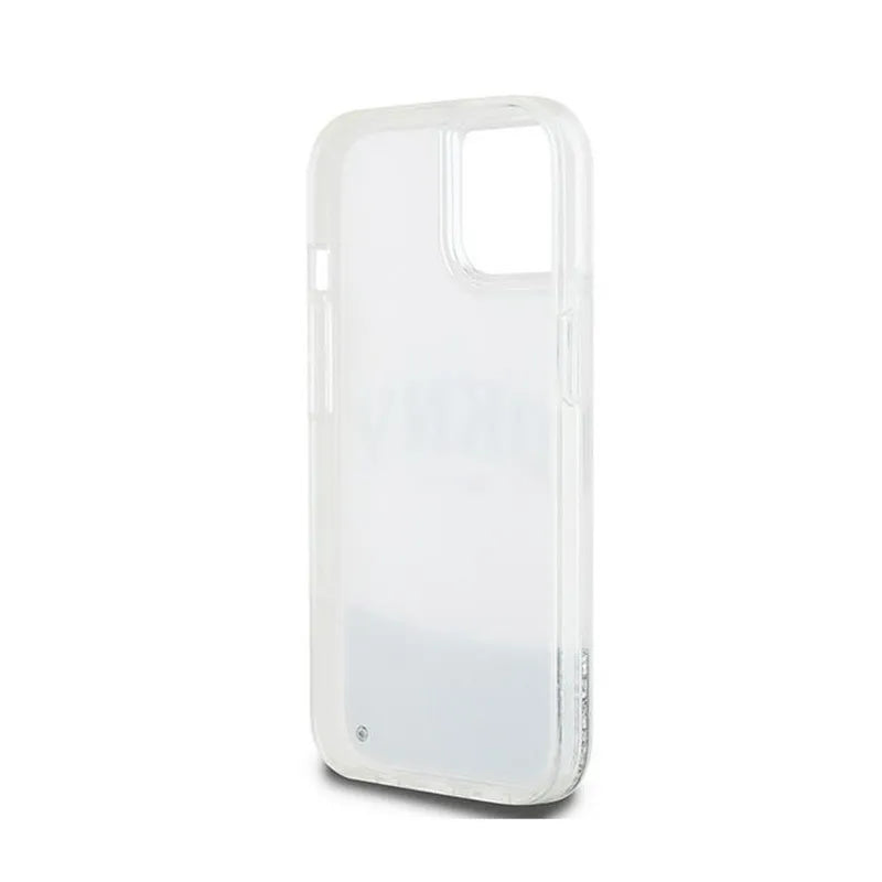 DKNY Liquid Glitter Big Logo – dėklas iPhone 15 / 14 / 13 (baltas)