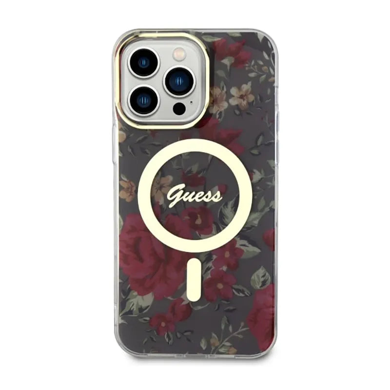 Guess Flower MagSafe – dėklas iPhone 14 Pro Max (žalias)
