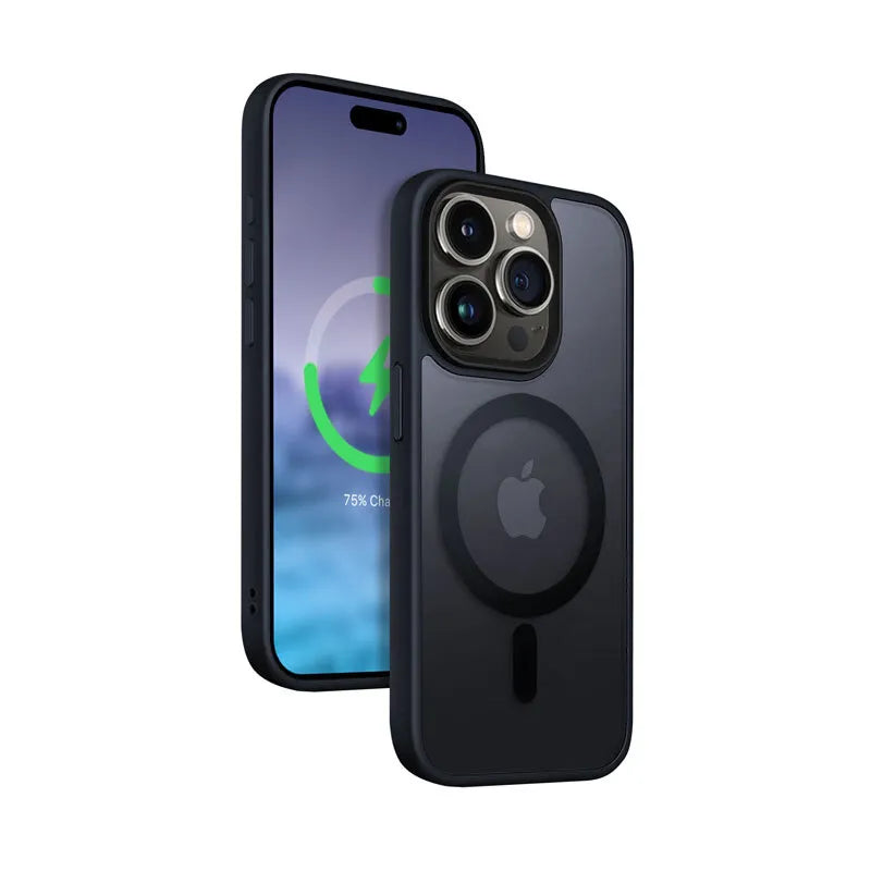 Crong Hybrid Frost MAG Cover – MagSafe dėklas iPhone 15 Pro Max (tamsiai mėlynas)