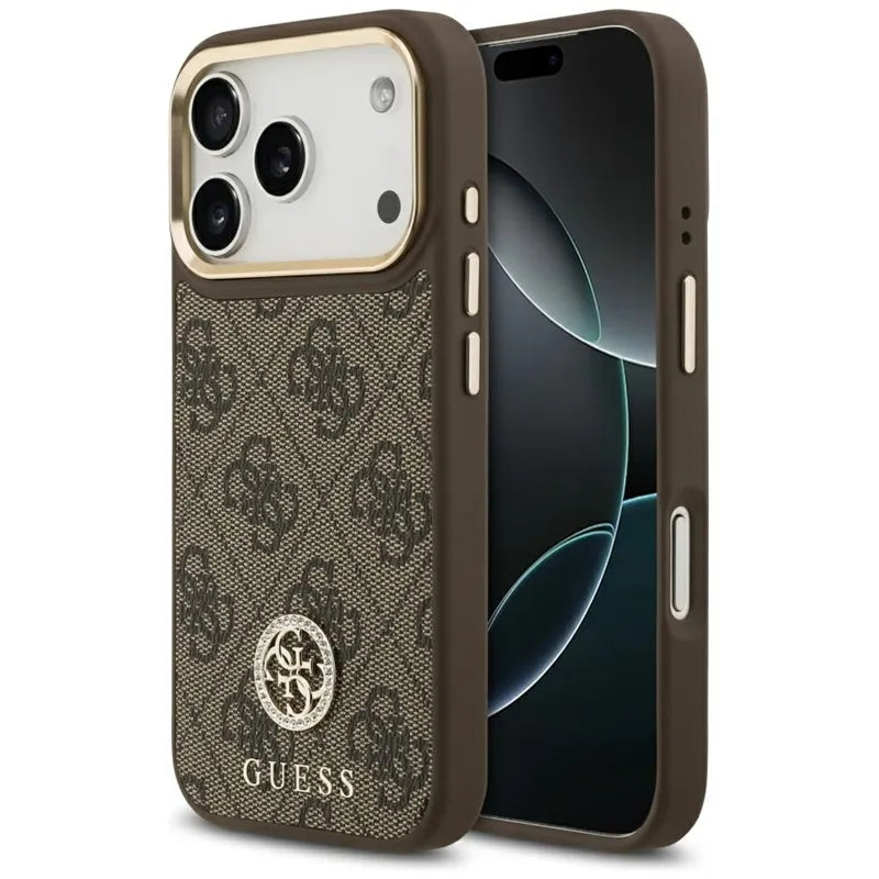 Guess 4G Strass Logo MagSafe - Dėklas iPhone 17 Pro (Rudas)