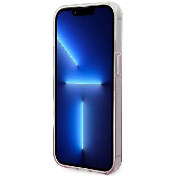Karl Lagerfeld odinis perforuotas logotipinis dėklas iPhone 14 Plus (rožinis)