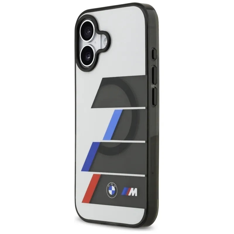 BMW M IML Metal Buttons Tricolor Lines MagSafe – Dėklas iPhone 17 (antracitas)