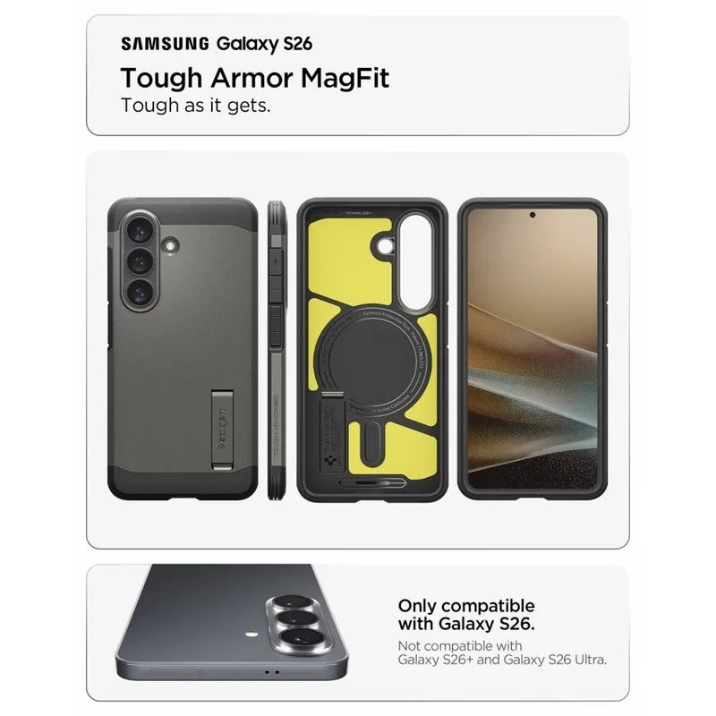 Spigen Tough Armor MagSafe – dėklas, skirtas Samsung Galaxy S26 (Gunmetal)