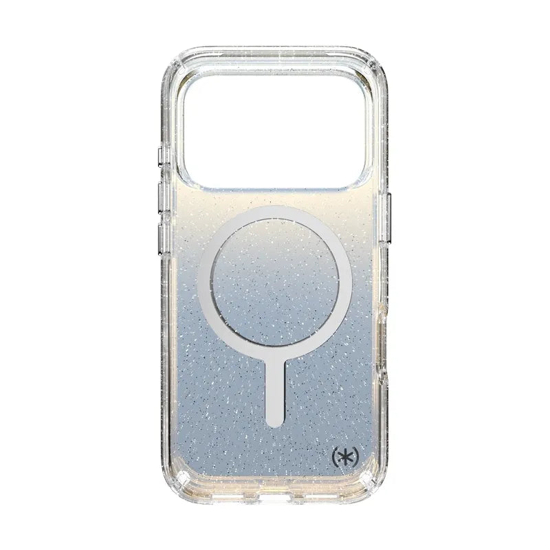 Speck Presidio Lux MagSafe – iPhone 17 Pro dėklas (Hyper Mirror Glitter / Silver Metallic)