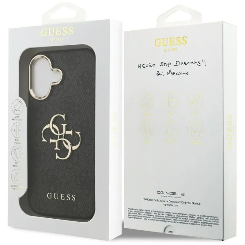Guess 4G Big 4G Classic Logo – dėklas iPhone 17 (juodas / auksinis)
