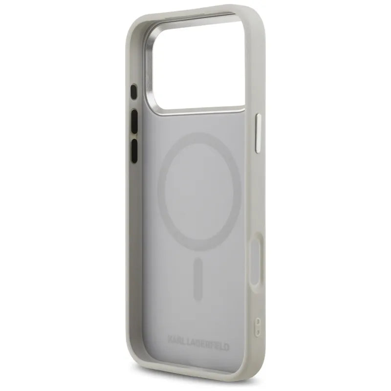 Karl Lagerfeld Karl & Choupette Pins MagSafe – dėklas, skirtas iPhone 17 Pro (pilkas)