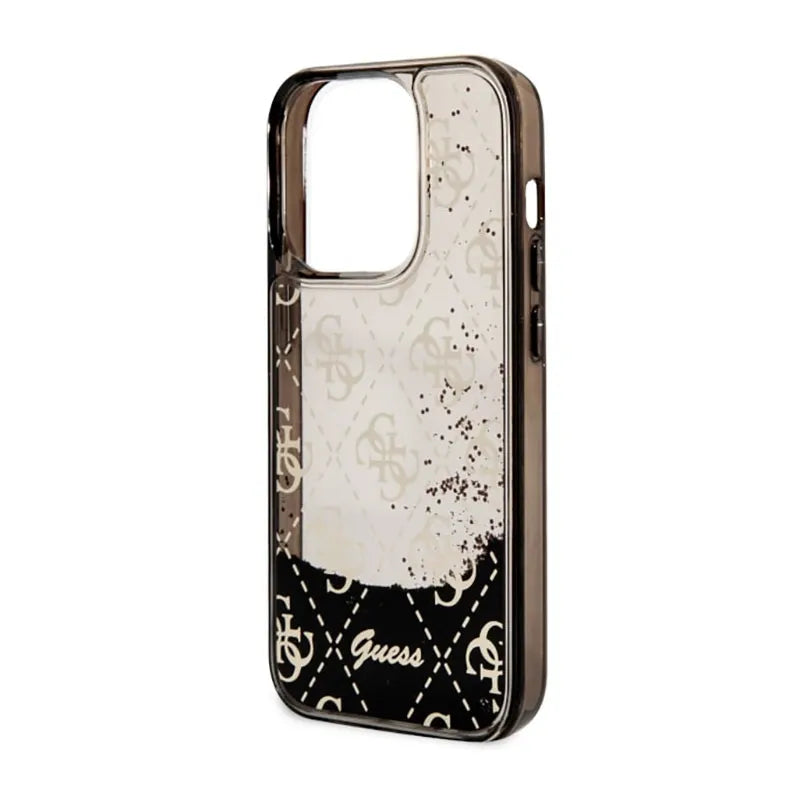 Guess Liquid Glitter Transculent 4G – dėklas iPhone 14 Pro (juodas)
