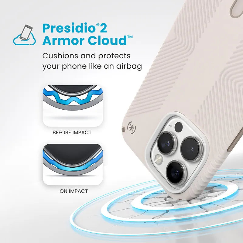 Speck Presidio2 Grip ClickLock & MagSafe – dėklas iPhone 16 Pro Max (smėlio spalvos)