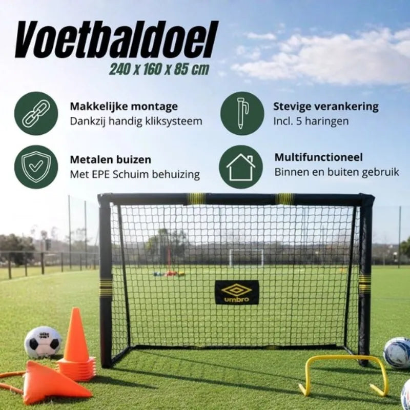 Umbro – Metaliniai futbolo vartai su tinklu 240x160x85 cm