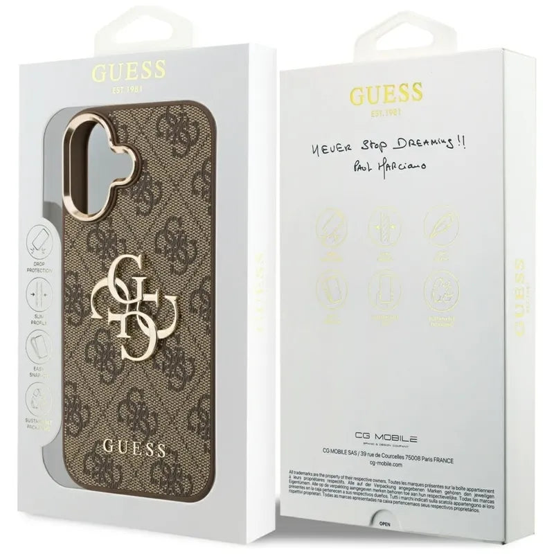 Guess 4G Big 4G Classic Logo – dėklas iPhone 17 (ruda / auksinė)