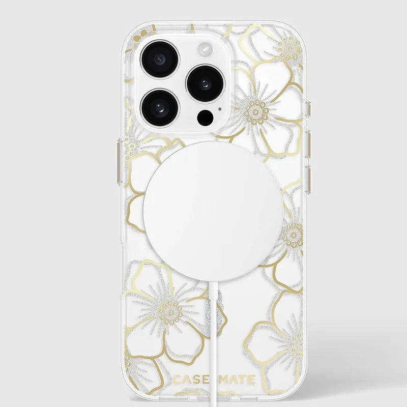 Case-Mate Floral Gems MagSafe – dėklas iPhone 16 Pro (auksinis)