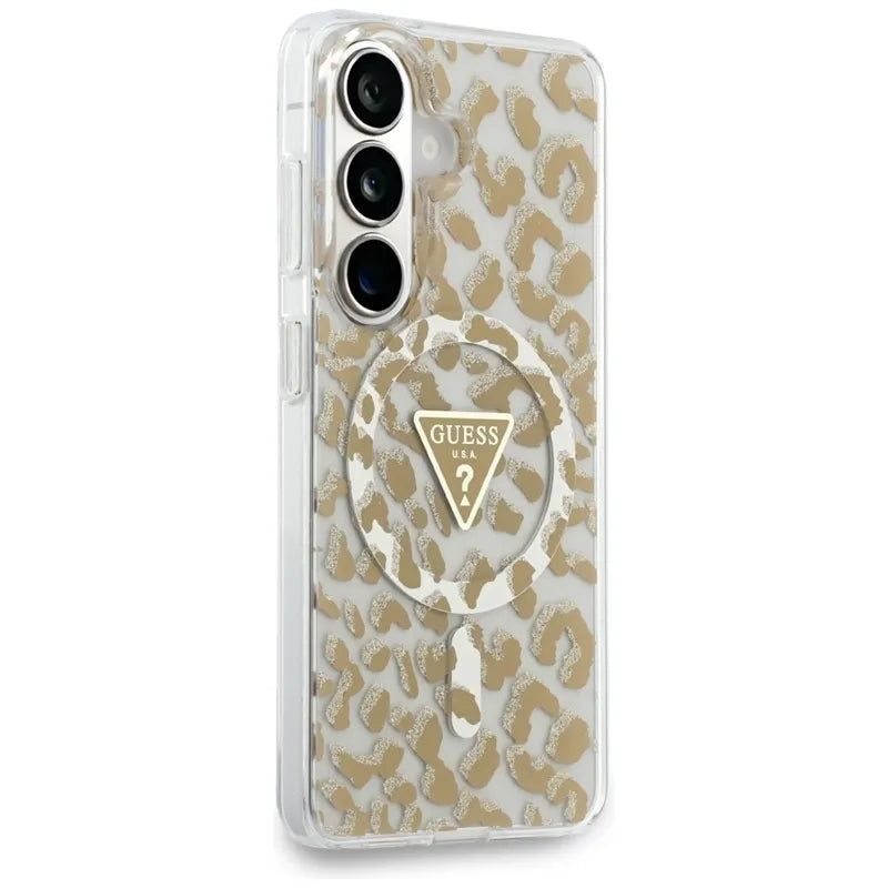 Guess IML Leopard Print Triangle MagSafe – Samsung Galaxy S26 dėklas (rudas)