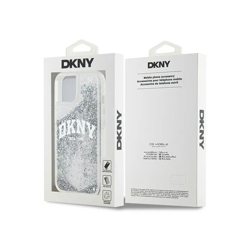 DKNY Liquid Glitter Big Logo – dėklas iPhone 15 / 14 / 13 (baltas)