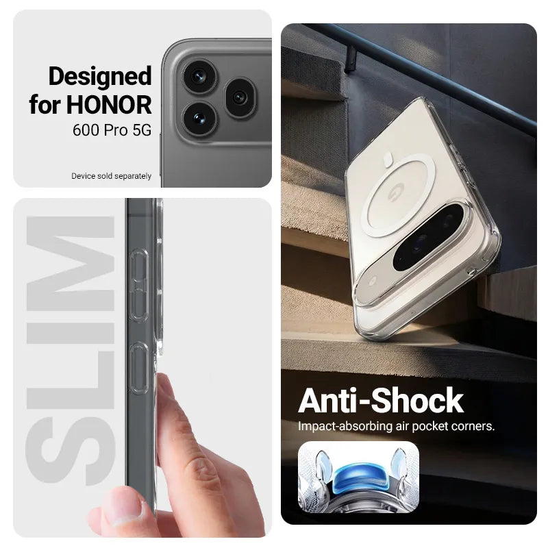 Crong Hybrid Clear Magnetic – MagSafe dėklas Honor 600 Pro 5G telefonui (skaidrus)