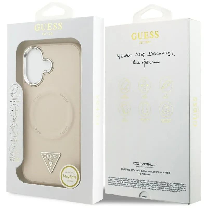 Guess Triangle Logo MagSafe - Dėklas iPhone 17 (Smėlio spalva)