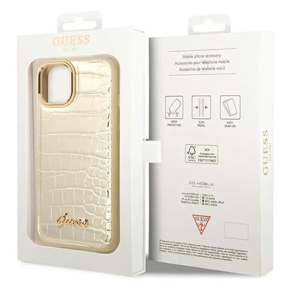 „Guess Croco Collection“ – dėklas „iPhone 14 Plus“ (auksinis)