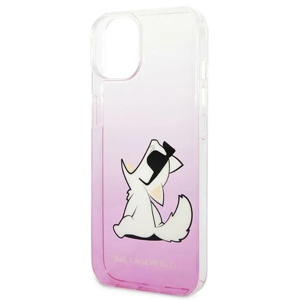 Karl Lagerfeld odinis perforuotas logotipinis dėklas iPhone 14 Plus (rožinis)