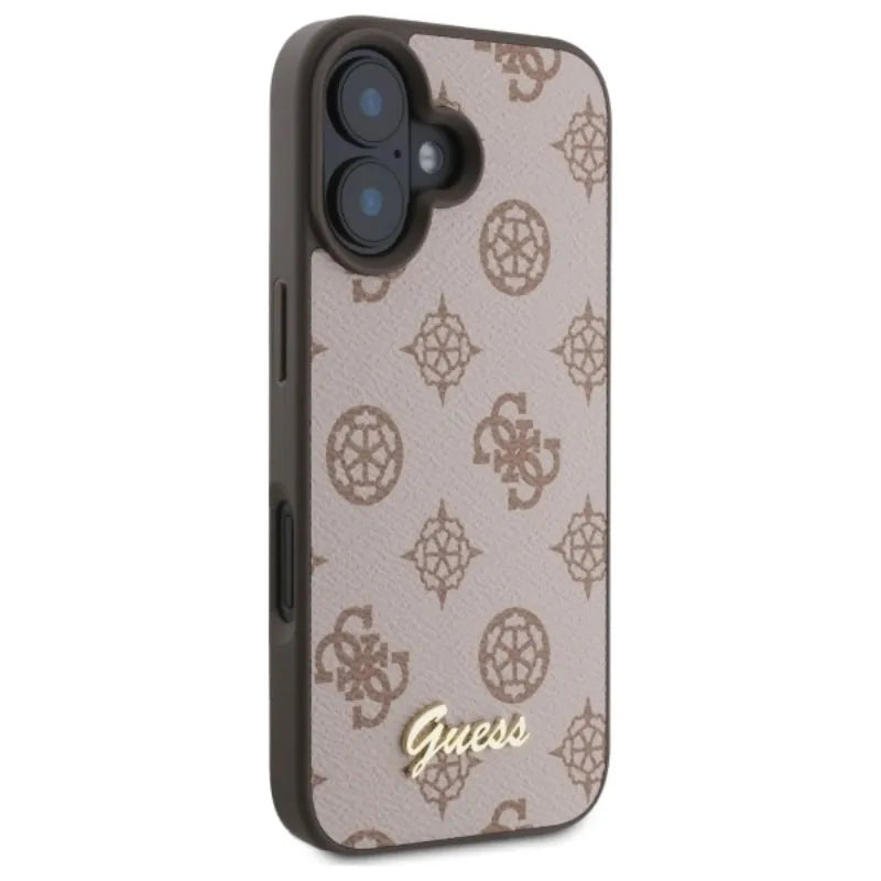 Guess Peony Script MagSafe dėklas, skirtas iPhone 16 (rudas)