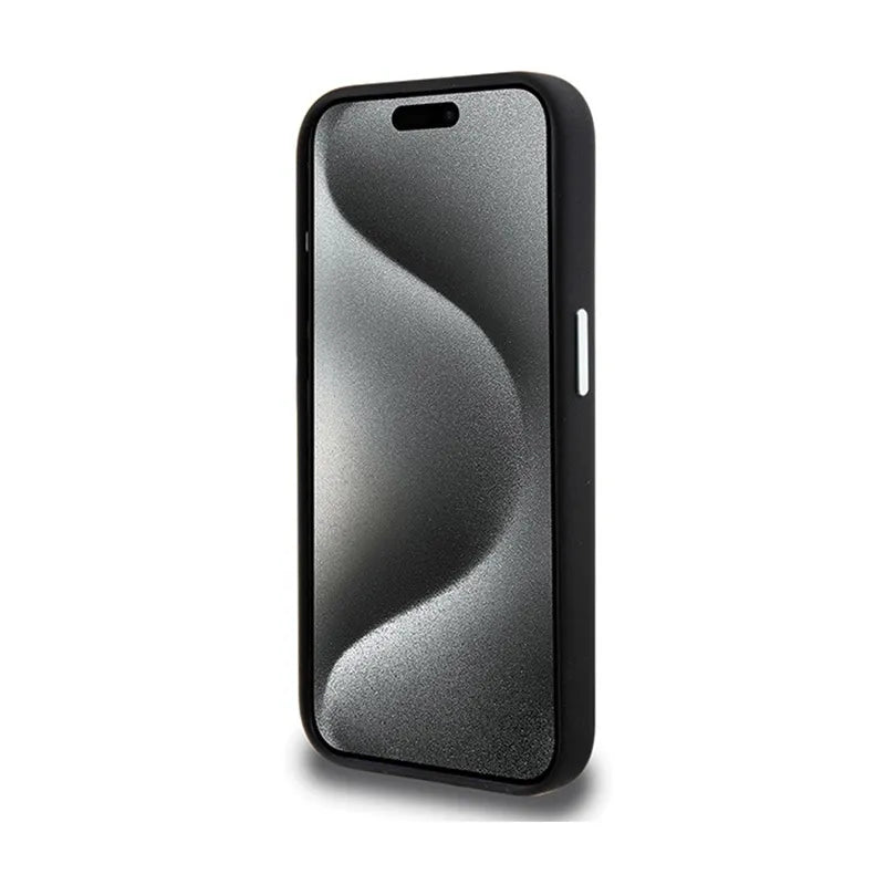 BMW Signature Liquid Silicone MagSafe dėklas, skirtas iPhone 15 Pro (juodas)