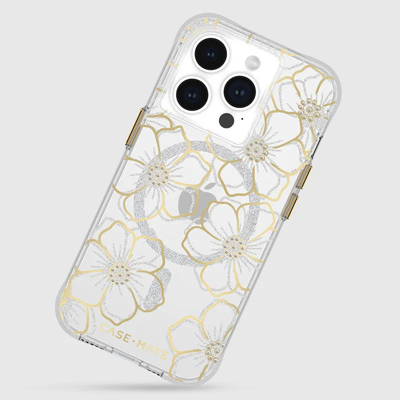 Case-Mate Floral Gems MagSafe – dėklas „iPhone 15 Pro“ (auksinis)